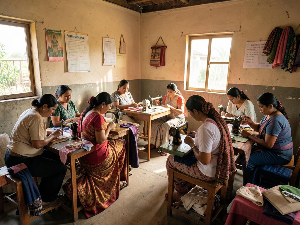 Women learning tailoring on sewing machines at a training centre